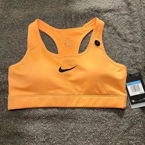 Nike Victory Bra, Orange Racerback Black Logo Swoosh, Padded Support Sports Bra